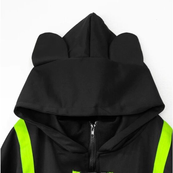 Cyberpunk black and toxic green zip up hoodie - unisex - Picture 3 of 5